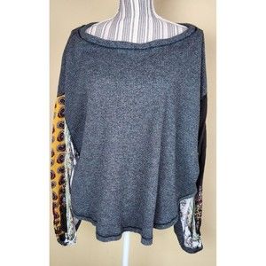 Free People We The Free Grey Blossom Waffle Knit Thermal Top Boho Hippi Size S‎